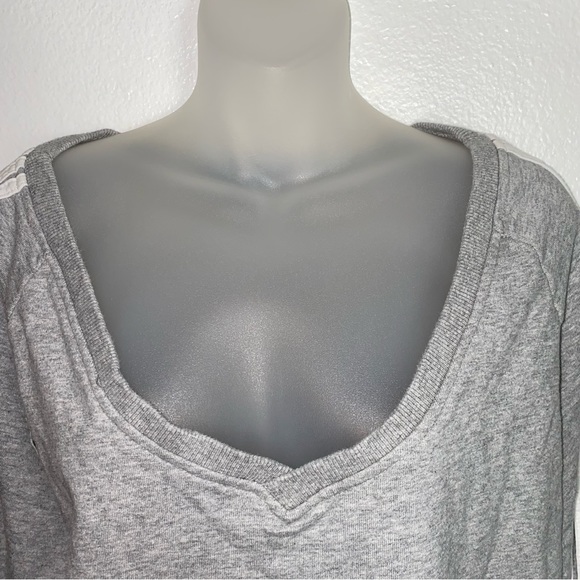 Generation Love grey distressed V neck sweatshirt with white varsity stripes - Picture 7 of 7